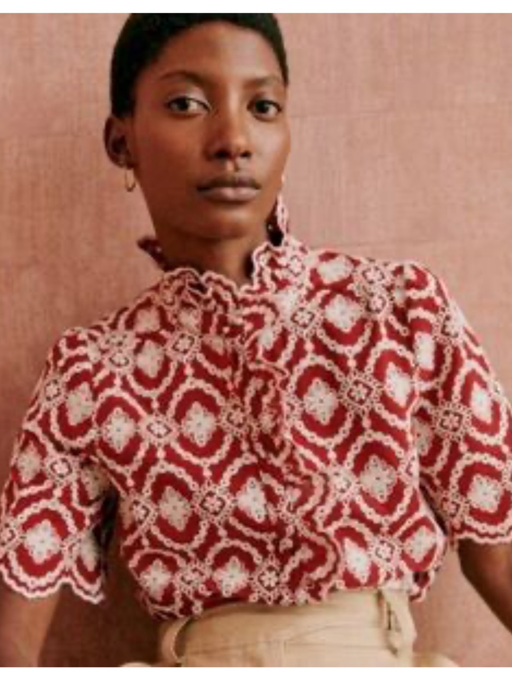 Sezane Red and White XS Dalhia Button-Down